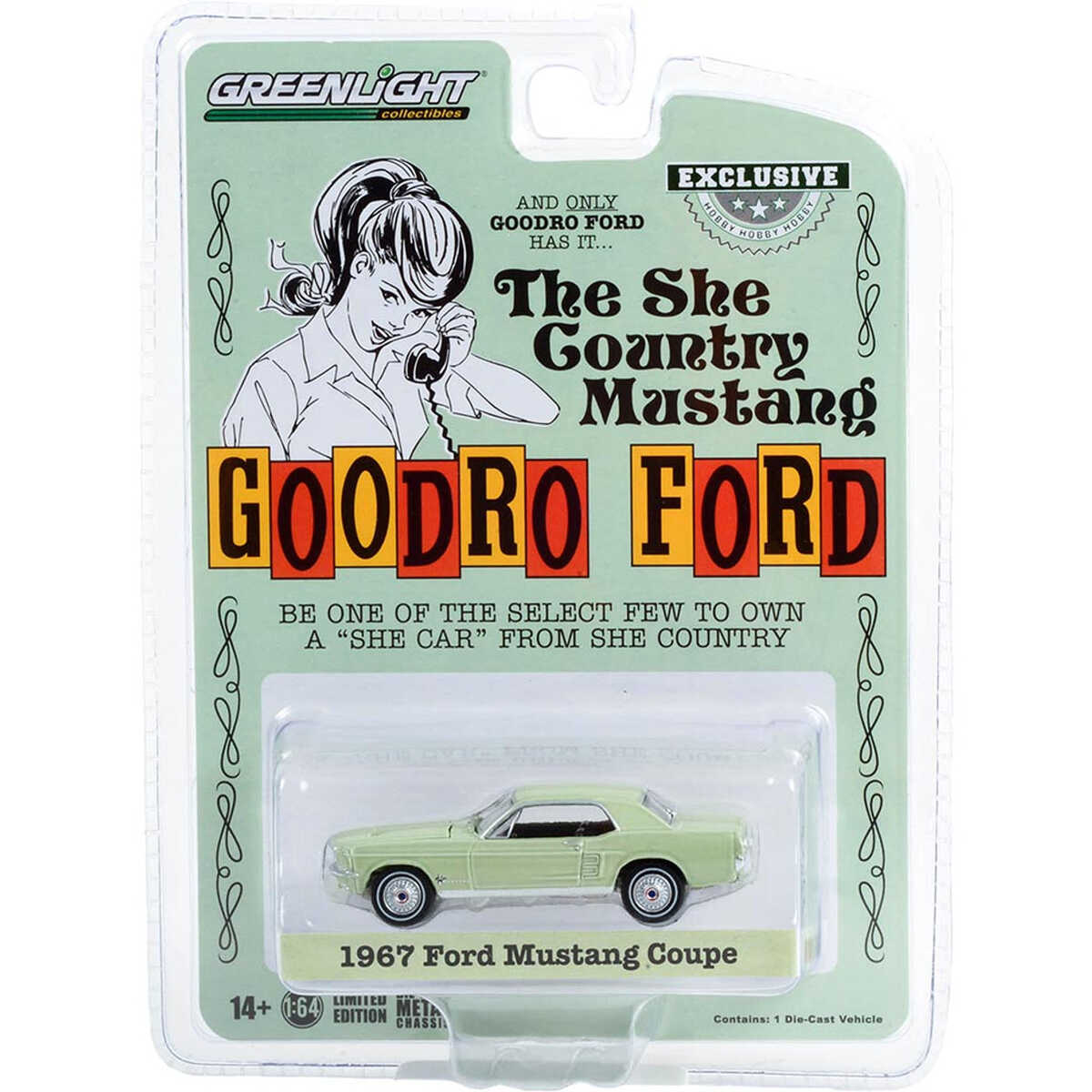 Greenlight Bill Goodro Ford Series - 1967 Ford Mustang Coupe "She Country Special" in Limelite Green - 30353 1:64