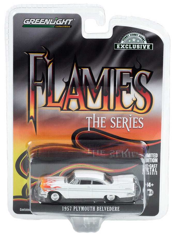Greenlight Flames The Series- 1957 Plymouth Belvedere White with Flames - 30362 1:64