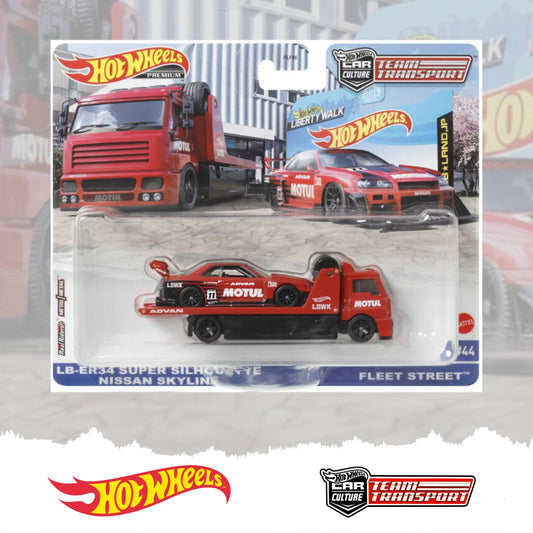 Hot Wheels Premium Car Culture Team Transport, FLF56 - HCN54 - LB-ER34 Super Silhouette Nissan Skyline & Fleet Street