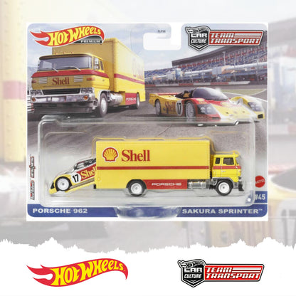 Hot Wheels Premium Car Culture Team Transport, FLF56 - HCR34 - Shell Team Porsche 962 & Sakura Sprinter
