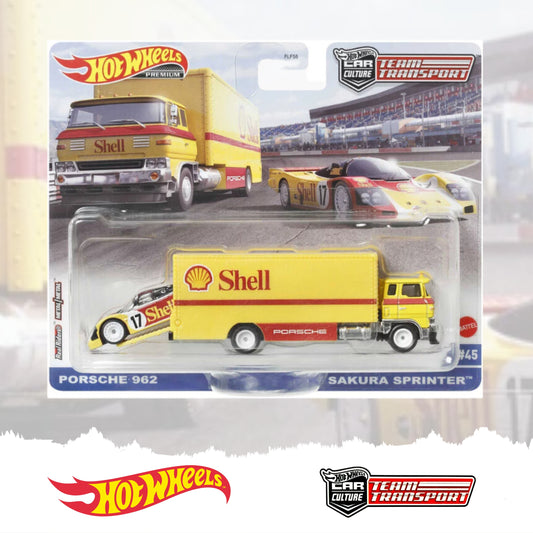 Hot Wheels Premium Car Culture Team Transport, FLF56 - HCR34 - Shell Team Porsche 962 & Sakura Sprinter