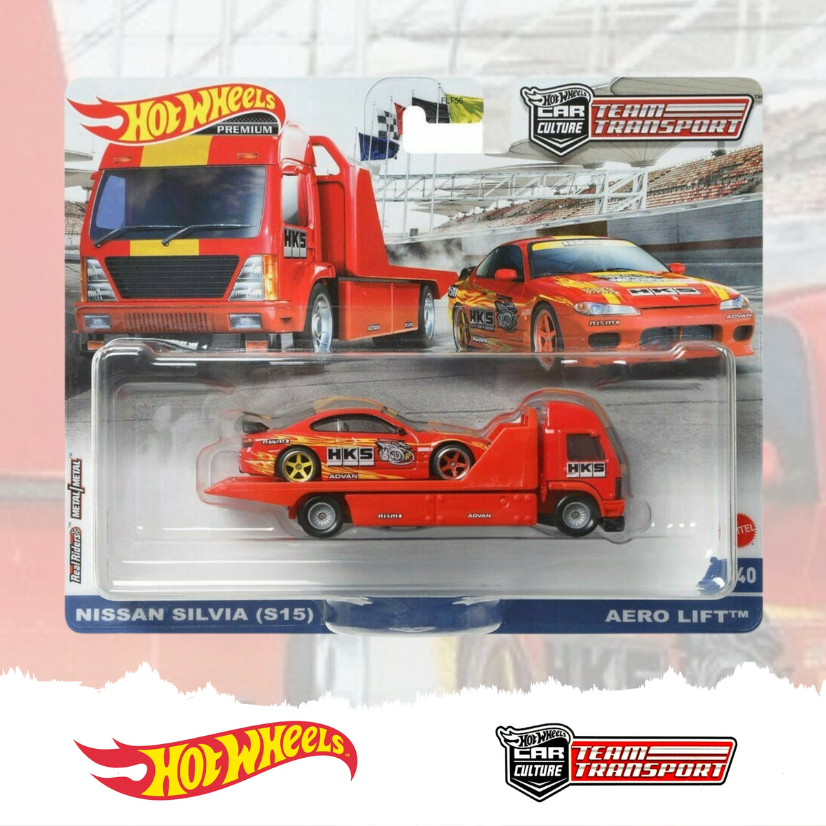 Hot Wheels Premium Car Culture Team Transport, FLF56 - HCR35  Nissan Silvia (S15) & Aero Lift
