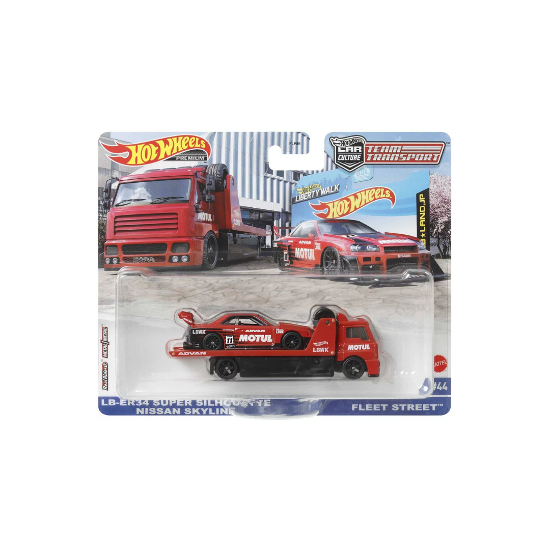Hot Wheels Premium Car Culture Team Transport, FLF56 - HCN54 - LB-ER34 Super Silhouette Nissan Skyline & Fleet Street