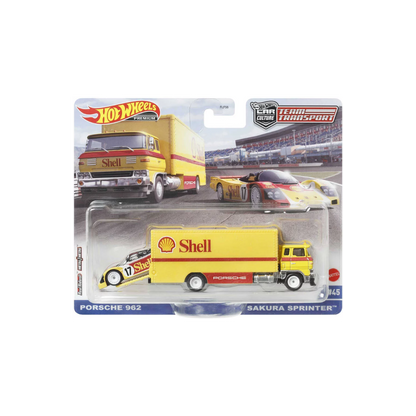 Hot Wheels Premium Car Culture Team Transport, FLF56 - HCR34 - Shell Team Porsche 962 & Sakura Sprinter