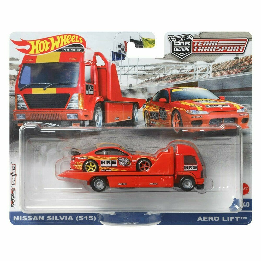 Hot Wheels Premium Car Culture Team Transport, FLF56 - HCR35  Nissan Silvia (S15) & Aero Lift