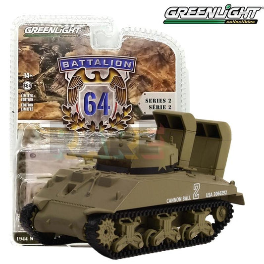 Greenlight Battalion 64 Series 2 - U.S. Army World War II - 1944 M4 Sherman Tank with Wading Gear - 61020-B 1:64