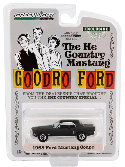 Greenlight Bill Goodro Ford Series - 1968 Ford Mustang Coupe "He Country Special" in Stealth Black - 30354 1:64