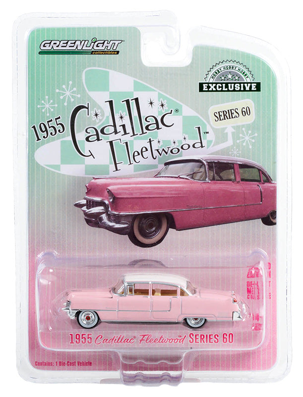 Greenlight 1955 Cadillac Fleetwood Series 60 - Pink with White Roof - 30396 1:64