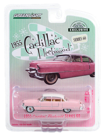 Greenlight 1955 Cadillac Fleetwood Series 60 - Pink with White Roof - 30396 1:64