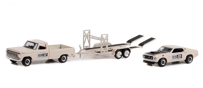 Greenlight Racing Hitch&Tow Series 4 Assortment - 1969 Ford F-100 and 1969 Ford Mustang Bos 429 - Nelson Ekdahl Ford No.133 on Tandem Car Trailer - 31140-B 1:64