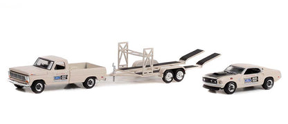Greenlight Racing Hitch&Tow Series 4 Assortment - 1969 Ford F-100 and 1969 Ford Mustang Bos 429 - Nelson Ekdahl Ford No.133 on Tandem Car Trailer - 31140-B 1:64