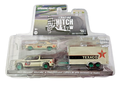 Greenlight Racing Hitch&Tow Series 4 Assortment - Texaco #18 - 2021 Optima Ultimate Street Car National Champion - 2021 Chevrolet Silverado Pickup and 1969 Chevrolet Camaro RS - 31140-C 1:64