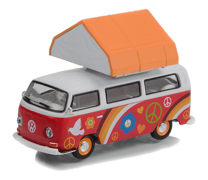 Greenlight The Great Outdoors Series 2 - 1968 Volkswagen Type 2 with Camp'otel Cartop Sleeper Tent, Peace and Love - 38030-A 1:64