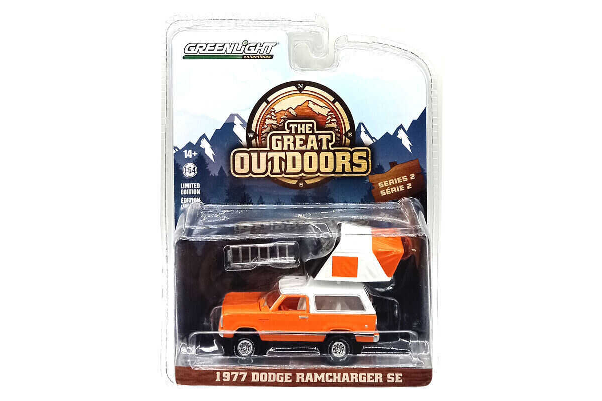 Greenlight The Great Outdoors Series 2 - 1977 Dodge Ram Charger SE with Modern Rooftop Tent - 38030-B 1:64