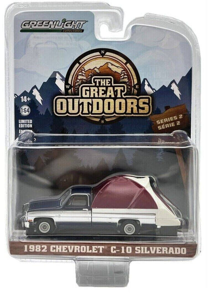 Greenlight The Great Outdoors Series 2 - 1982 Chevrolet C-10 Silverado with Modern Truck Bed Tent - 38030-D 1:64