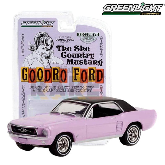 Greenlight Bill Goodro Ford Series - 1967 Ford Mustang Coupe "She Country Special" in Evening Orchard - 30352 1:64