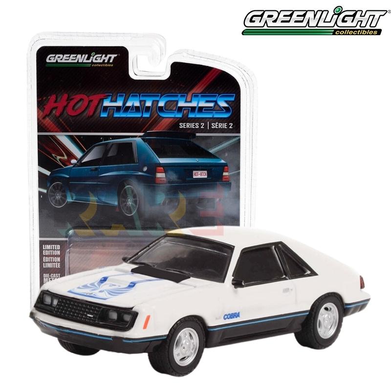 Greenlight Hot Hatches Series 2 - 1979 Ford Mustang Cobra in White and Medium Blue Glow - 63020-C 1:64