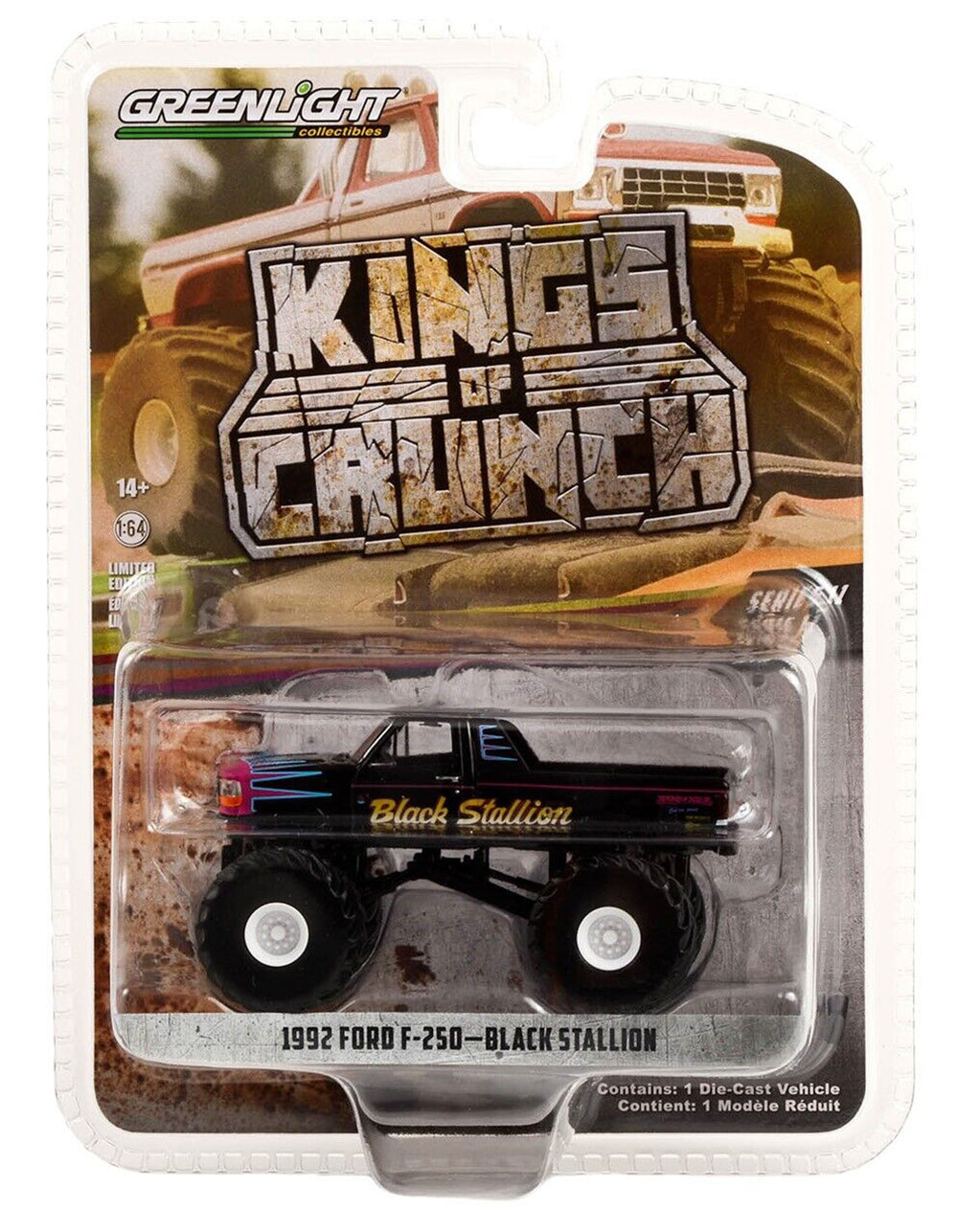 Greenlight Kings of Crunch Series 11  - Black Stallion - 1992 Ford F-250 Monster Truck - 49110-E 1:64