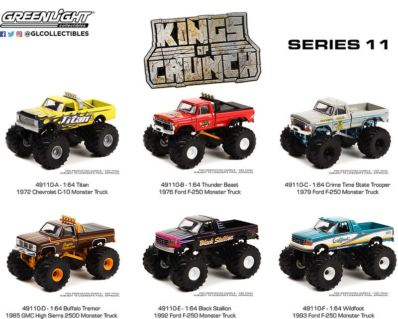 Greenlight Kings of Crunch Series 11  - Wildfoot - 1993 Ford F-250 Monster Truck - 49110-F 1:64
