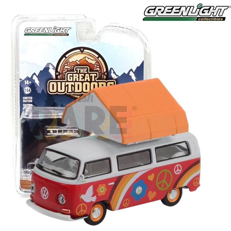 Greenlight The Great Outdoors Series 2 - 1968 Volkswagen Type 2 with Camp'otel Cartop Sleeper Tent, Peace and Love - 38030-A 1:64