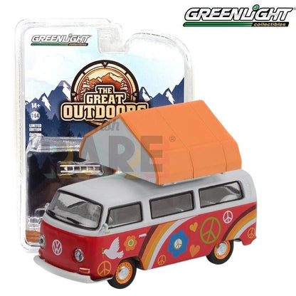 Greenlight The Great Outdoors Series 2 - 1968 Volkswagen Type 2 with Camp'otel Cartop Sleeper Tent, Peace and Love - 38030-A 1:64