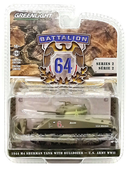 Greenlight Battalion 64 Series 2 - U.S. Army World War II - M4 Sherman Tank With Bulldozer - 61020-C 1:64
