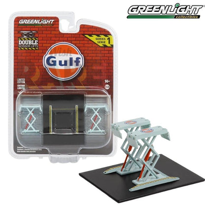 Greenlight Auto Body Shop - Automotive Double Scissor Lifts Series 1 - Gulf Oil - 16160-B 1:64