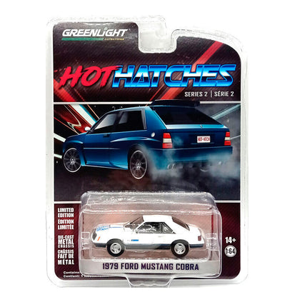 Greenlight Hot Hatches Series 2 - 1979 Ford Mustang Cobra in White and Medium Blue Glow - 63020-C 1:64