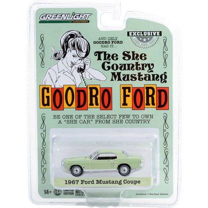 Greenlight Bill Goodro Ford Series - 1967 Ford Mustang Coupe "She Country Special" in Limelite Green - 30353 1:64