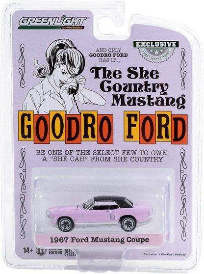 Greenlight Bill Goodro Ford Series - 1967 Ford Mustang Coupe "She Country Special" in Evening Orchard - 30352 1:64