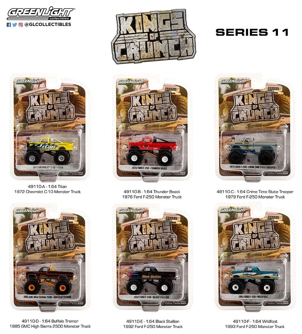Greenlight Kings of Crunch Series 11  - Wildfoot - 1993 Ford F-250 Monster Truck - 49110-F 1:64